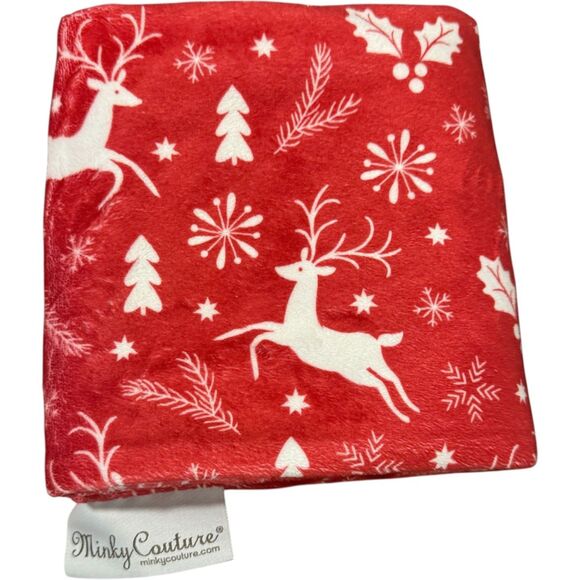 Minky Couture Plush Christmas Reindeer Themed Holiday Print Standard Pillowcase - Picture 1 of 6